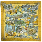 Hermes Carre 90 Automobile Car Scarf Silk Yellow Multicolor