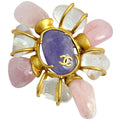 Chanel Color Stone Brooch CC Logo Gold Plated Multicolor