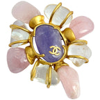 Chanel Color Stone Brooch CC Logo Gold Plated Multicolor