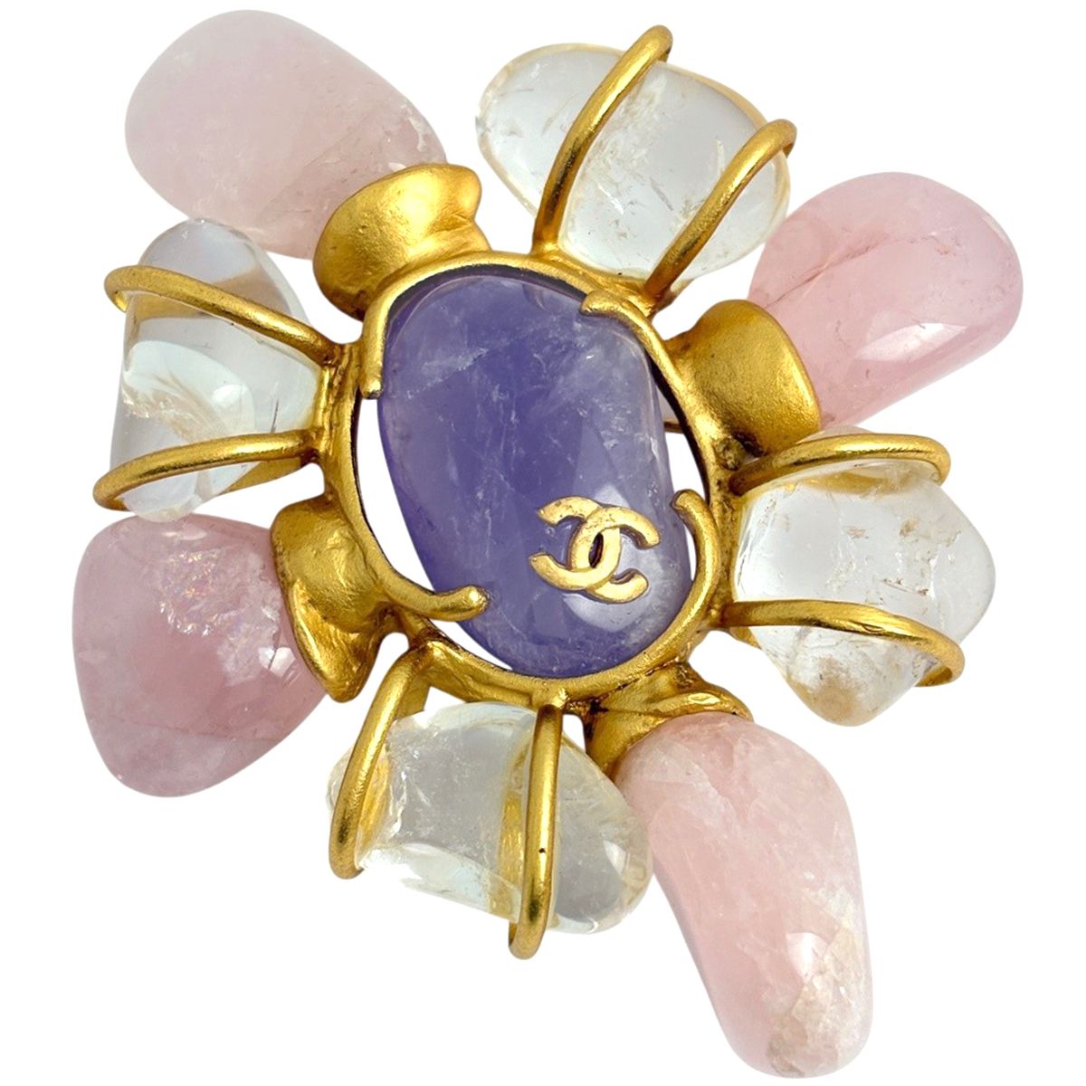 Chanel Color Stone Brooch CC Logo Gold Plated Multicolor
