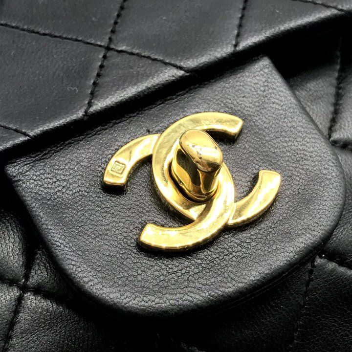 Chanel CC Logo Quilted Double Flap Turnlock Shoulder Bag Black — view 9