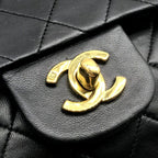 Chanel CC Logo Quilted Double Flap Turnlock Shoulder Bag Black — view 9