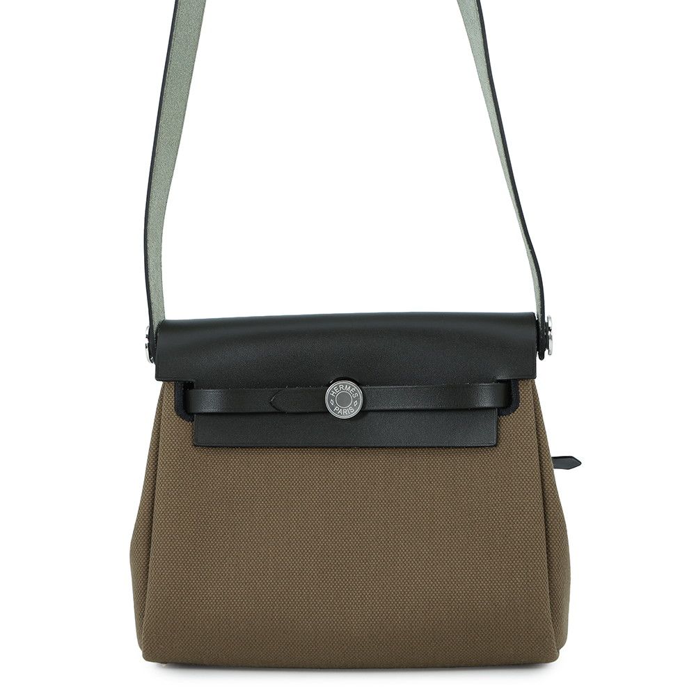 Hermes Shoulder Bag Herbag Zip Mini Vert Olive Khaki Silver Vache Hunter Toile