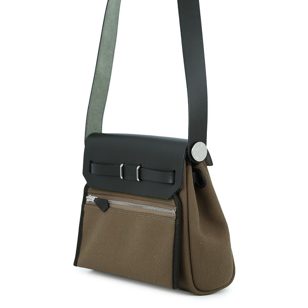 Hermes Shoulder Bag Herbag Zip Mini Vert Olive Khaki Silver Vache Hunter Toile — view 2