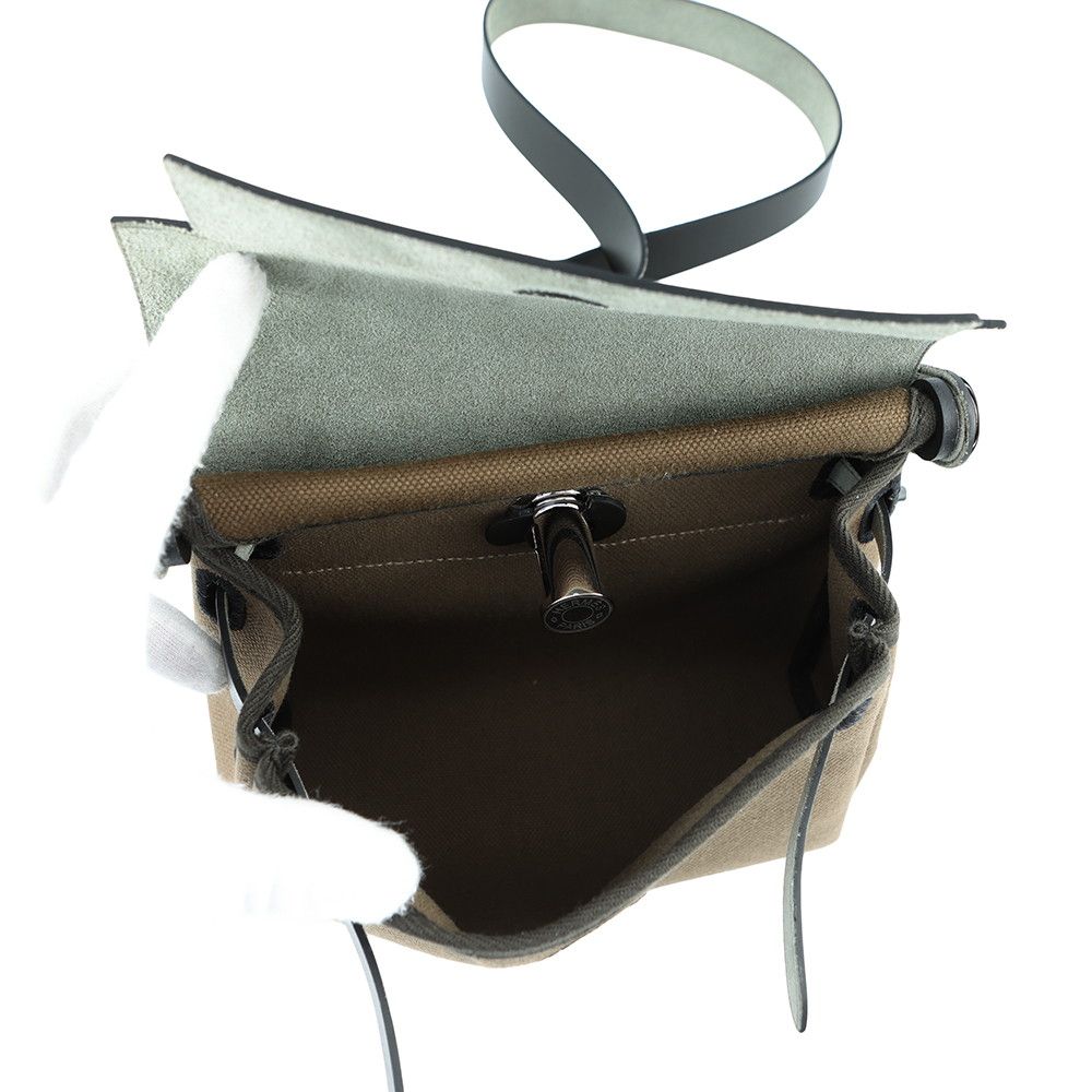 Hermes Shoulder Bag Herbag Zip Mini Vert Olive Khaki Silver Vache Hunter Toile — view 5