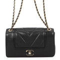 Chanel Chain Shoulder Bag Mademoiselle Stitch Double Flap Leather 2-Way Black