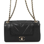 Chanel Chain Shoulder Bag Mademoiselle Stitch Double Flap Leather 2-Way Black
