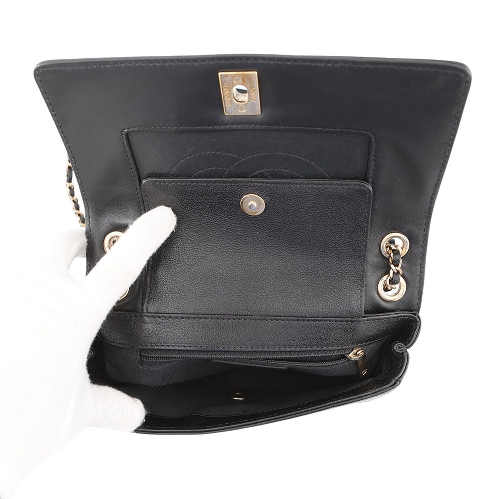 Chanel Chain Shoulder Bag Mademoiselle Stitch Double Flap Leather 2-Way Black — view 7
