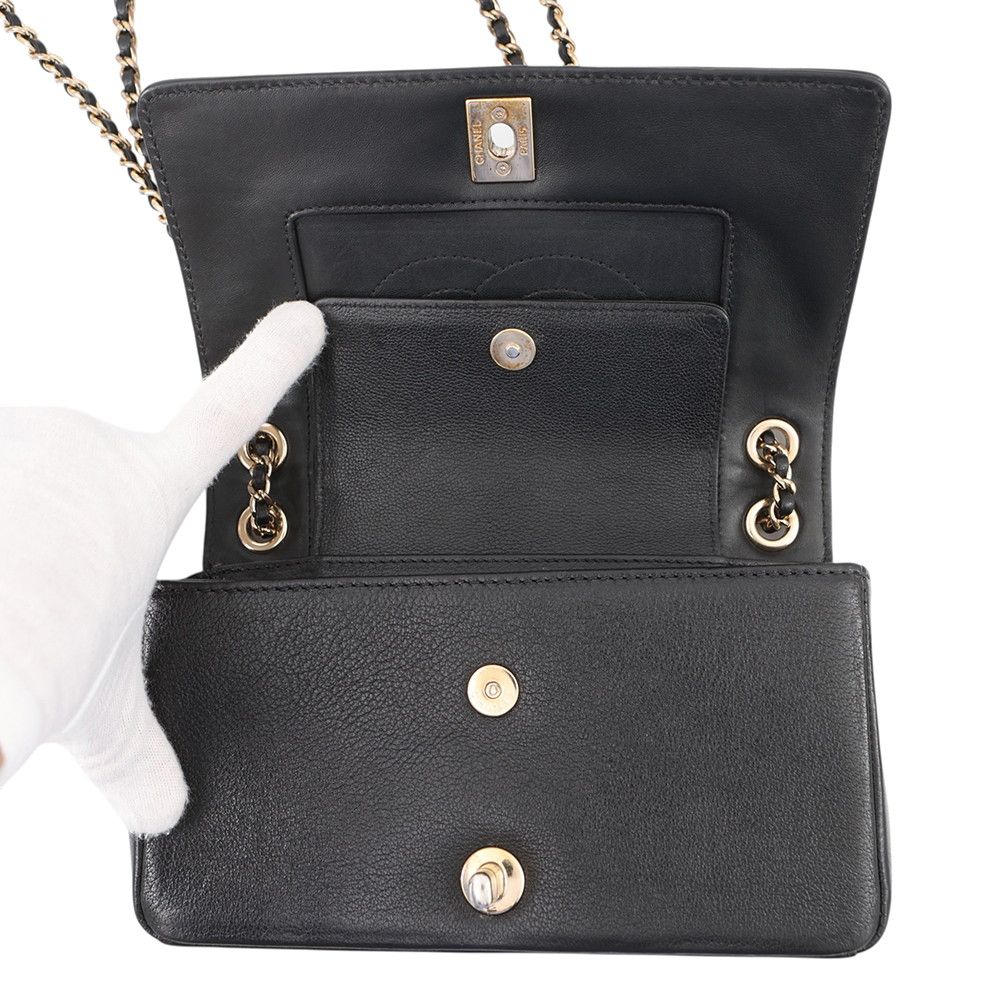 Chanel Chain Shoulder Bag Mademoiselle Stitch Double Flap Leather 2-Way Black — view 6