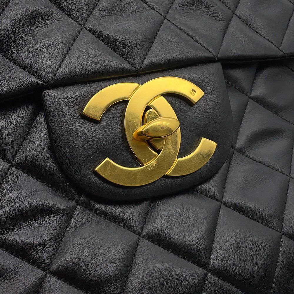 Chanel Chain Shoulder Bag Deca Quilted CC Logo Single Flap Lambskin Black — view 9