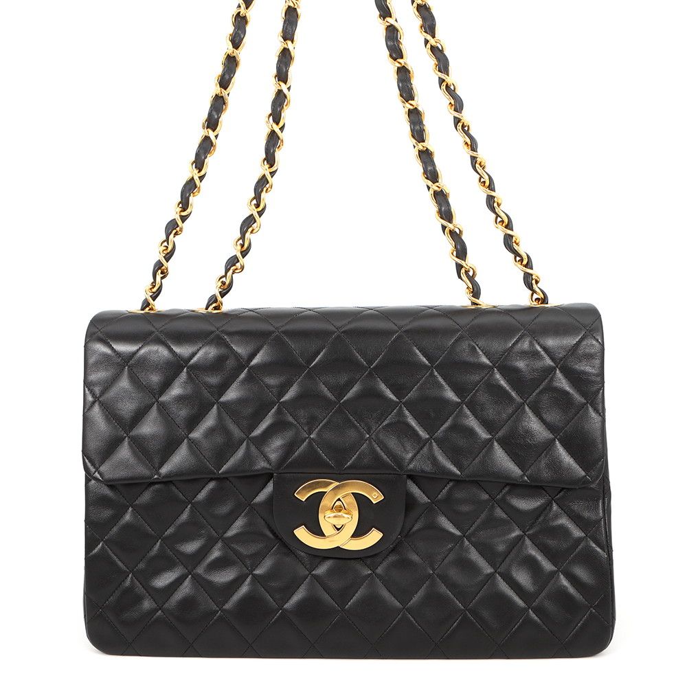 Chanel Chain Shoulder Bag Deca Quilted CC Logo Single Flap Lambskin Black