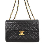 Chanel Chain Shoulder Bag Deca Quilted CC Logo Single Flap Lambskin Black