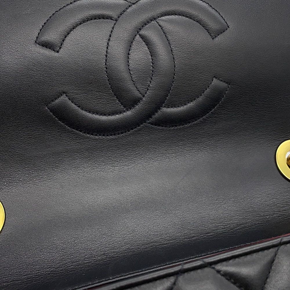 Chanel Chain Shoulder Bag Deca Quilted CC Logo Single Flap Lambskin Black — view 7