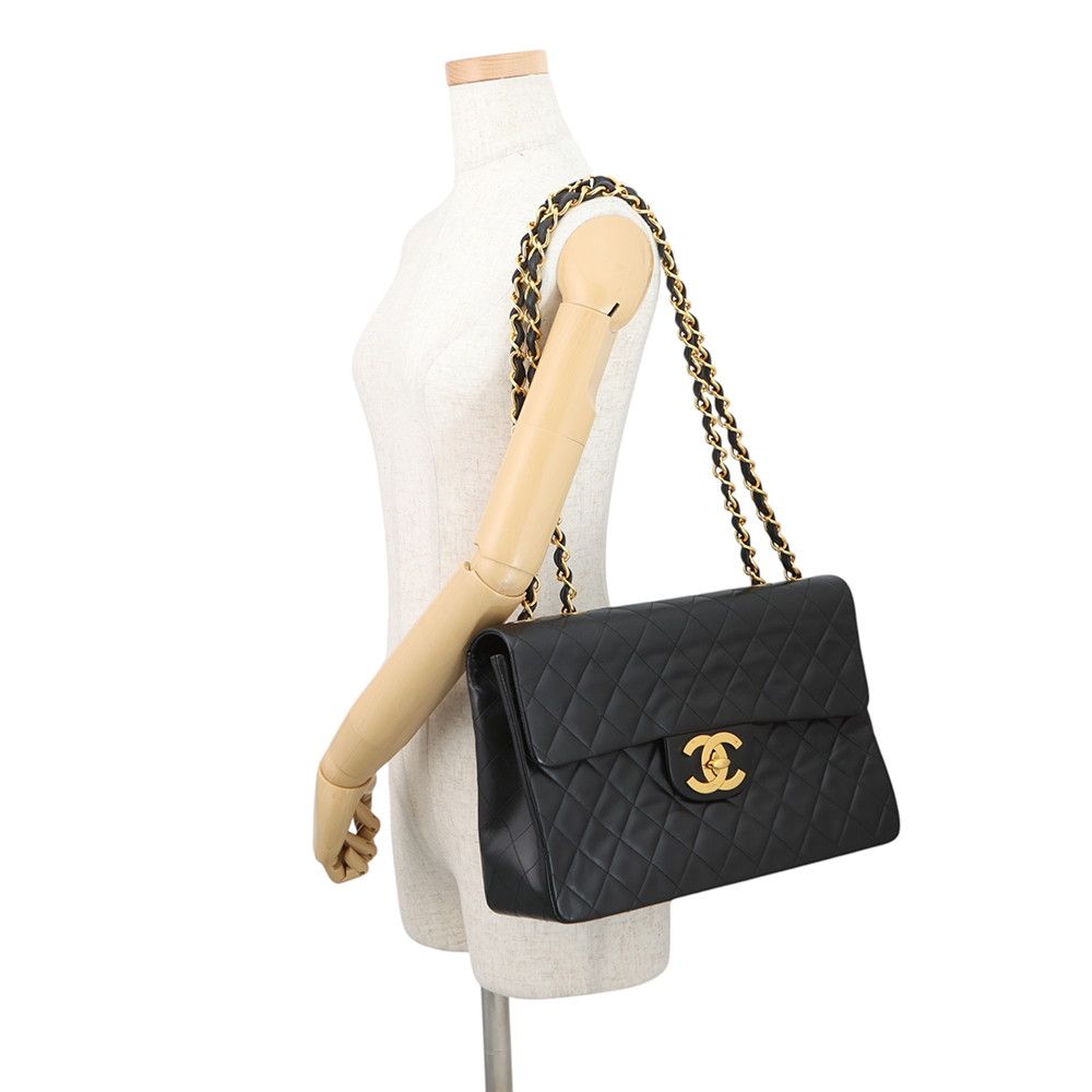Chanel Chain Shoulder Bag Deca Quilted CC Logo Single Flap Lambskin Black — view 4
