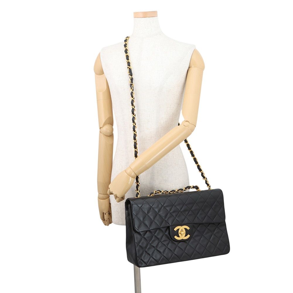 Chanel Chain Shoulder Bag Deca Quilted CC Logo Single Flap Lambskin Black — view 5