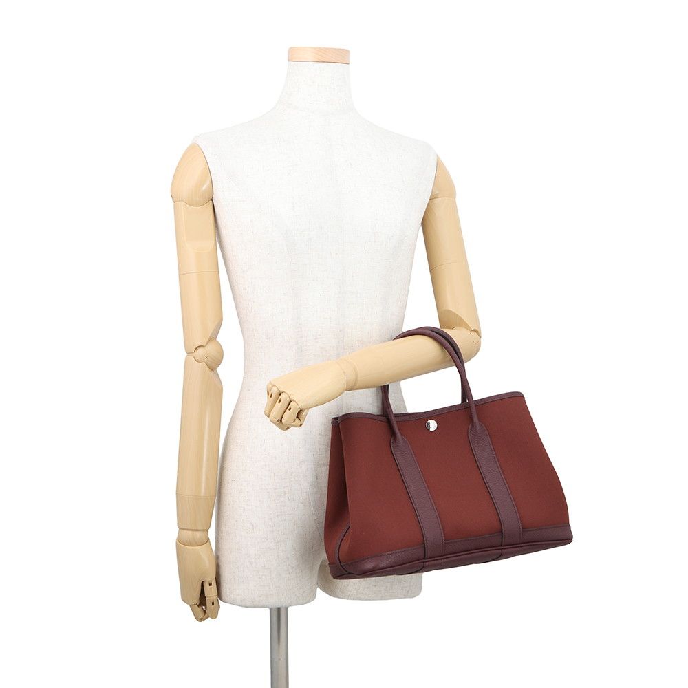 Hermes Tote Garden Party TPM Rouge Ash Silver Toile Military Negonda — view 4