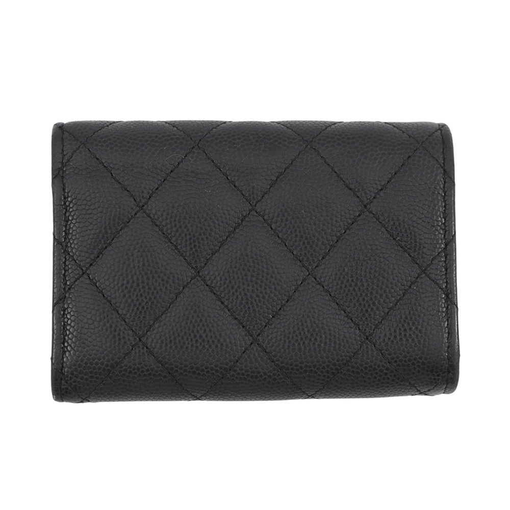 Chanel Trifold Wallet Quilted CC Logo Classic Small Flap Caviar Leather Black — view 3