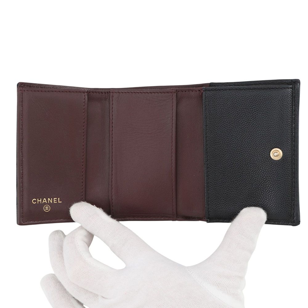 Chanel Trifold Wallet Quilted CC Logo Classic Small Flap Caviar Leather Black — view 4
