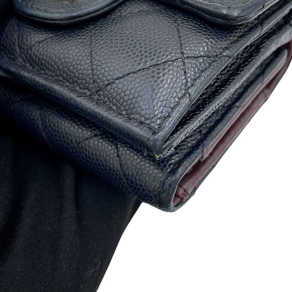 Chanel Trifold Wallet Quilted CC Logo Classic Small Flap Caviar Leather Black — view 8