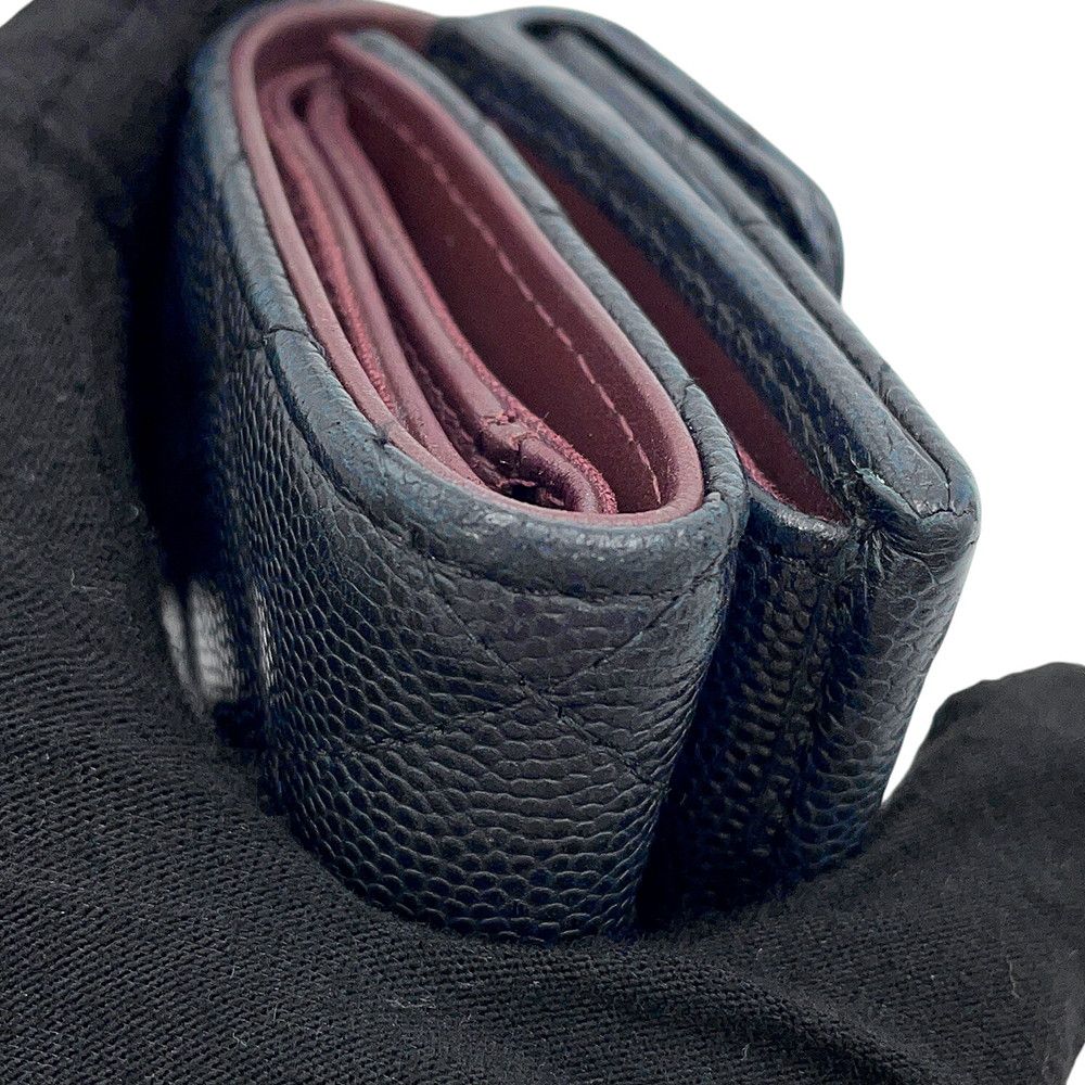 Chanel Trifold Wallet Quilted CC Logo Classic Small Flap Caviar Leather Black — view 7