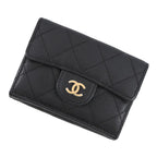 Chanel Trifold Wallet Quilted CC Logo Classic Small Flap Caviar Leather Black