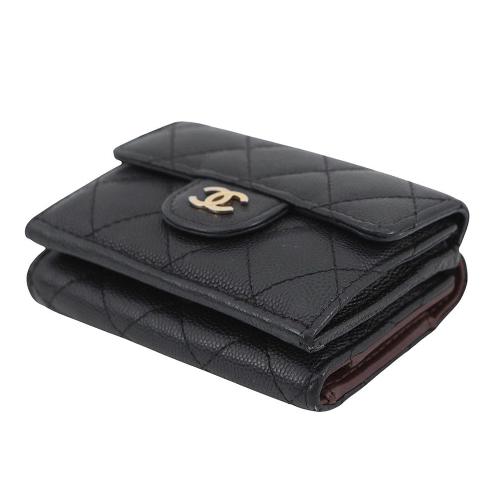 Chanel Trifold Wallet Quilted CC Logo Classic Small Flap Caviar Leather Black — view 2