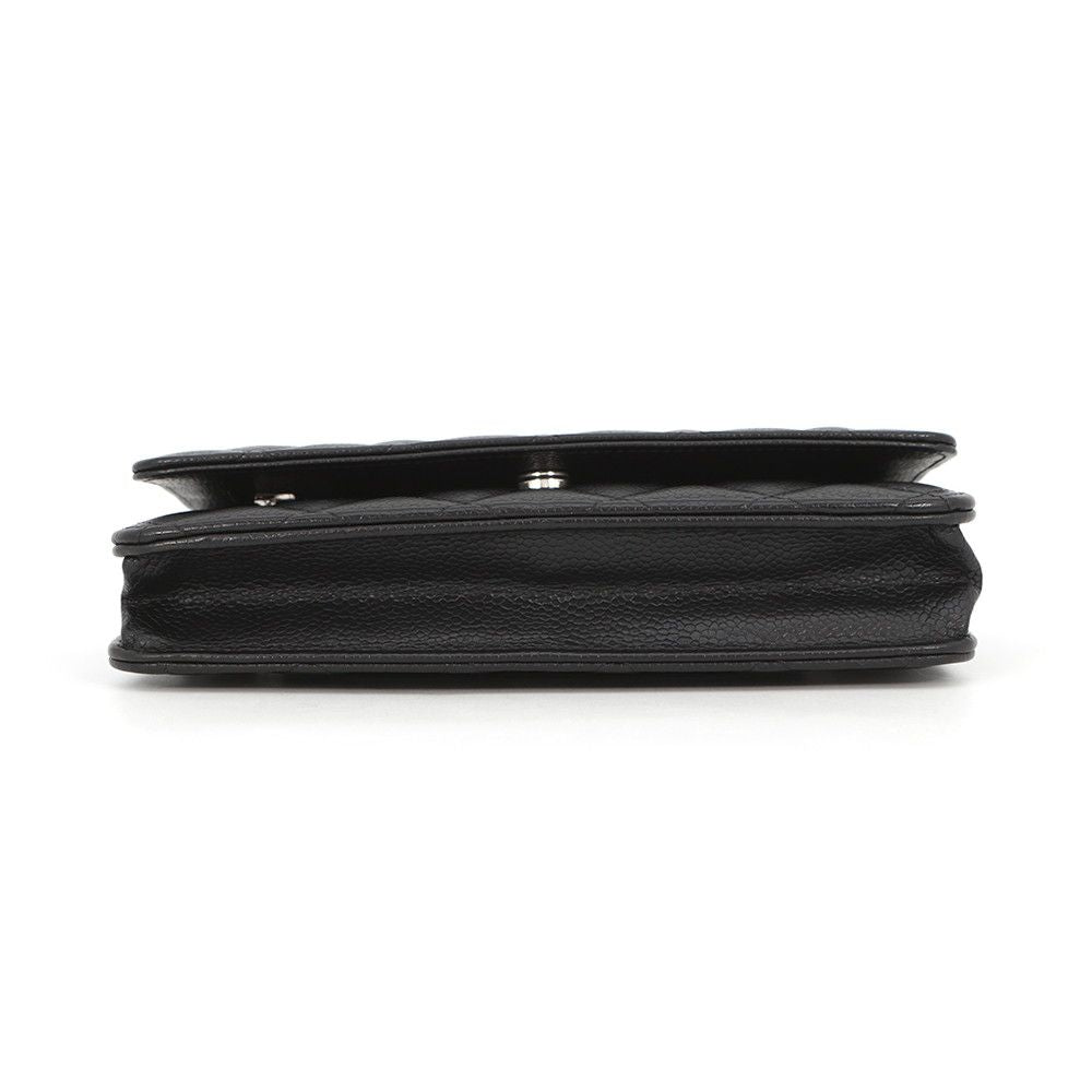 Chanel Chain Wallet Classic Quilted CC Logo Caviar Leather Black Shoulder — view 3