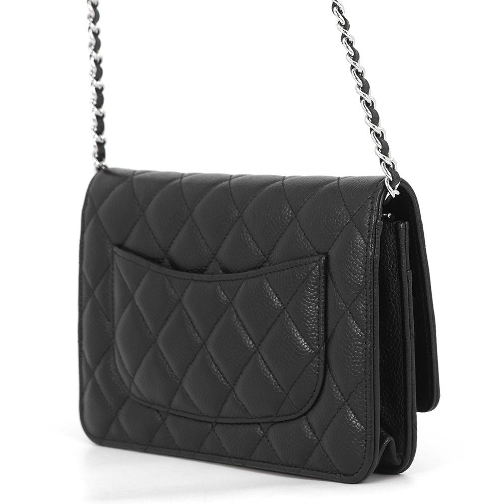 Chanel Chain Wallet Classic Quilted CC Logo Caviar Leather Black Shoulder — view 2