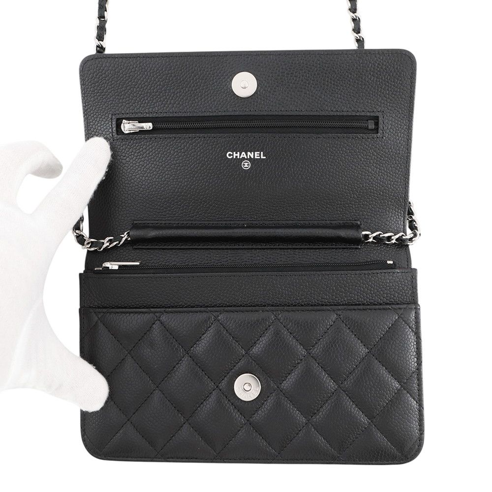 Chanel Chain Wallet Classic Quilted CC Logo Caviar Leather Black Shoulder — view 5