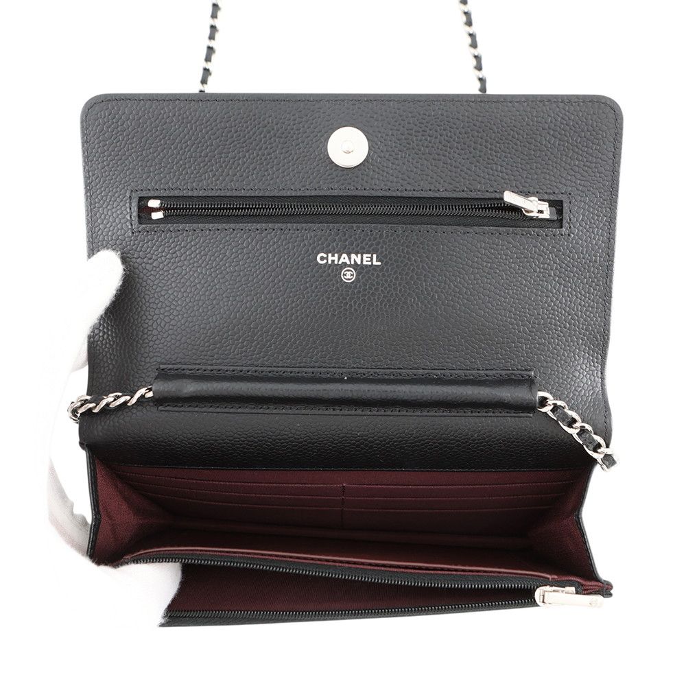 Chanel Chain Wallet Classic Quilted CC Logo Caviar Leather Black Shoulder — view 6