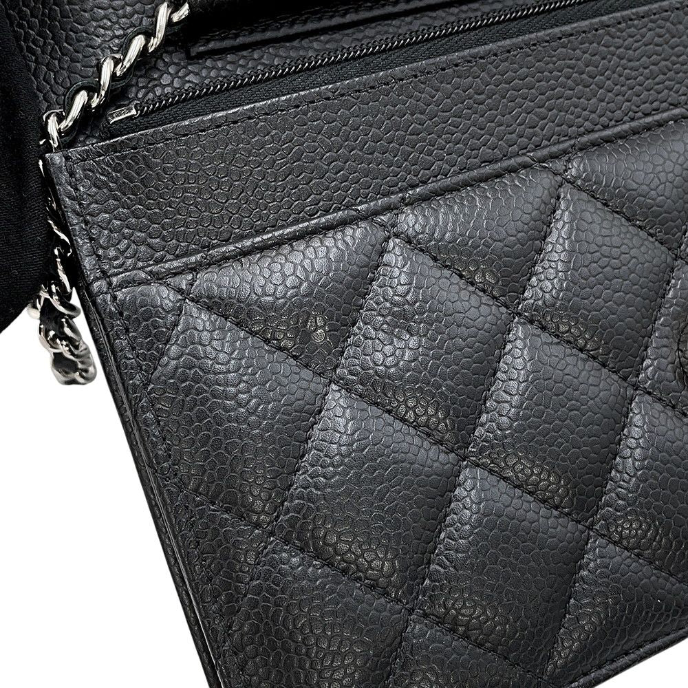 Chanel Chain Wallet Classic Quilted CC Logo Caviar Leather Black Shoulder — view 7