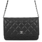 Chanel Chain Wallet Classic Quilted CC Logo Caviar Leather Black Shoulder