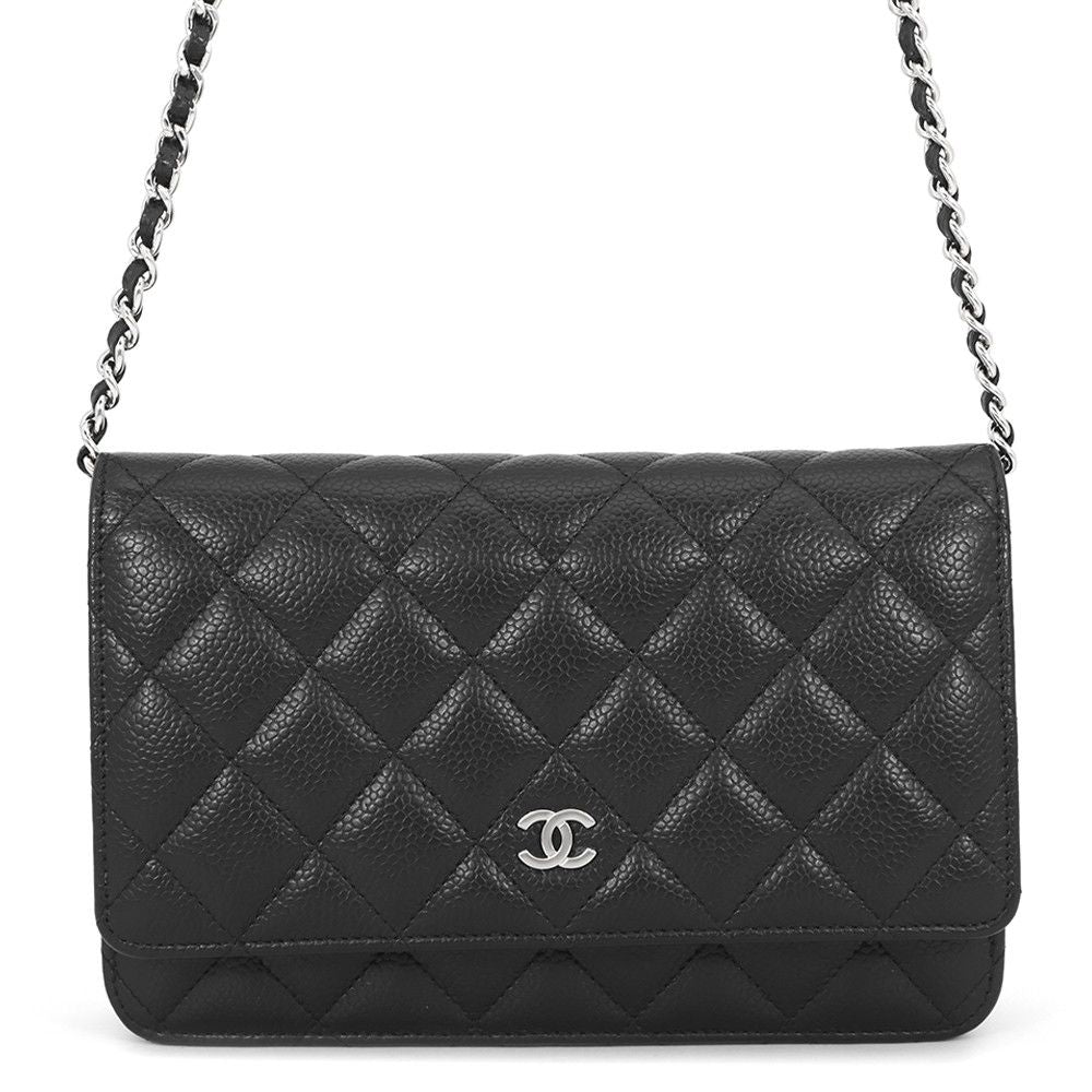 Chanel Chain Wallet Classic Quilted CC Logo Caviar Leather Black Shoulder