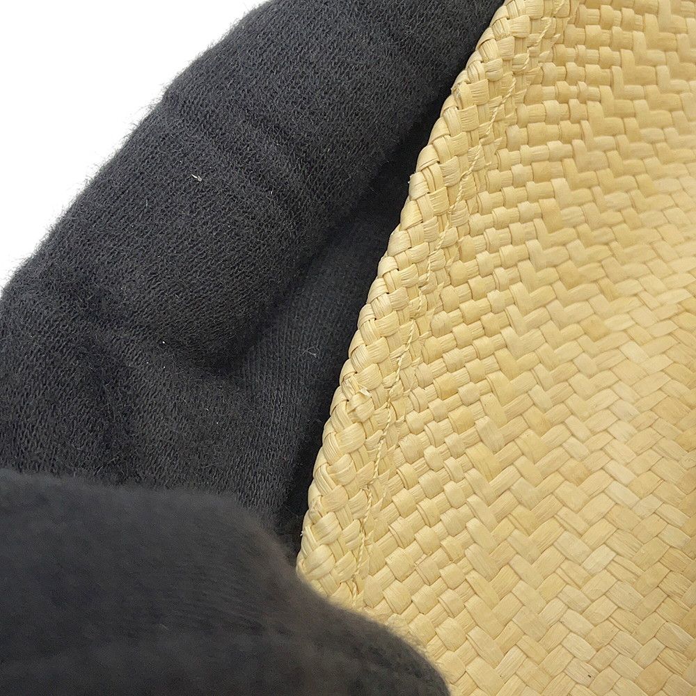 Chanel Straw Hat CC Logo Ribbon M Hat Black — view 8
