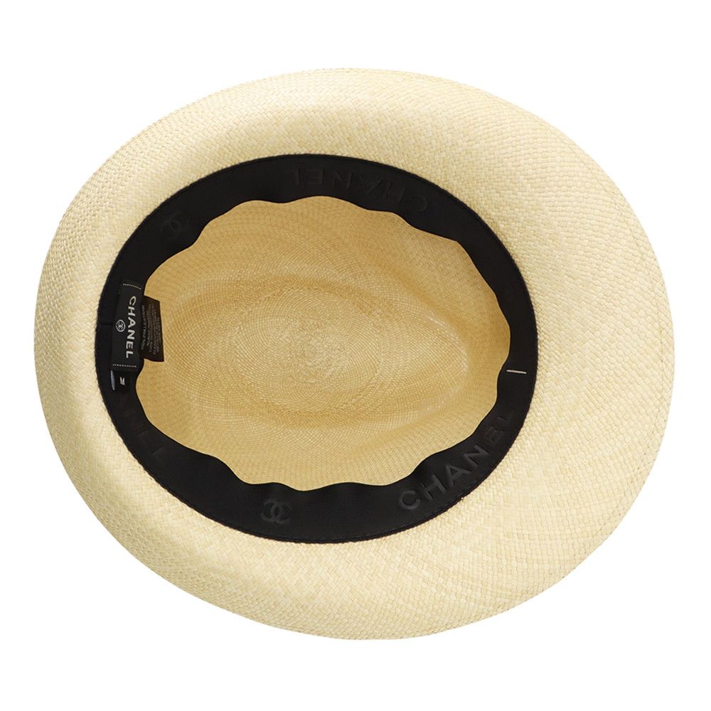 Chanel Straw Hat CC Logo Ribbon M Hat Black — view 5
