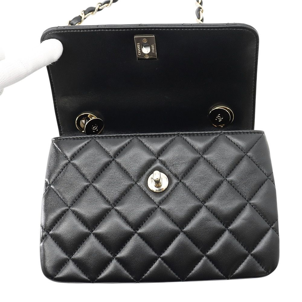 Chanel CC Logo Quilted 2-Way Shoulder Bag Black — view 6