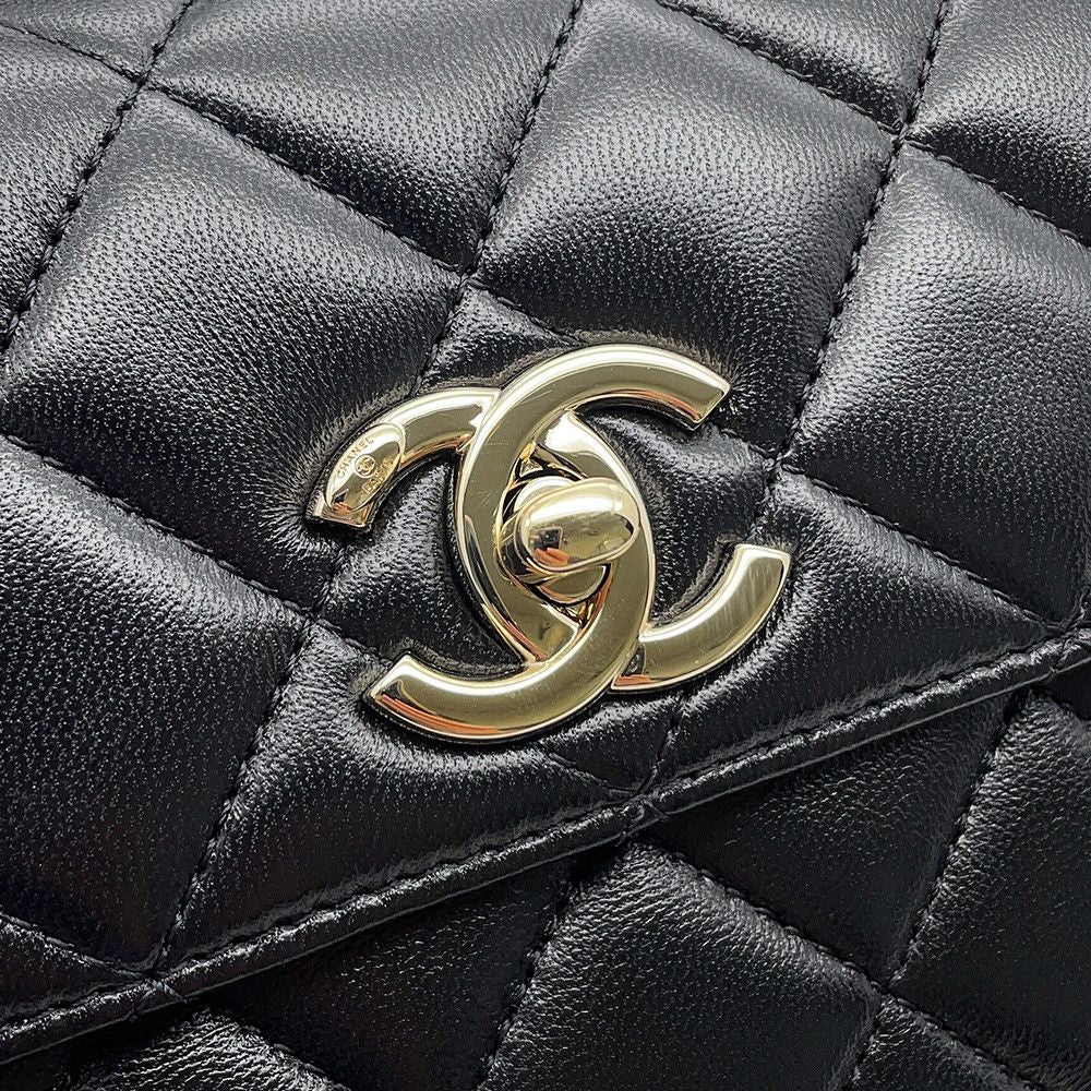 Chanel CC Logo Quilted 2-Way Shoulder Bag Black — view 8