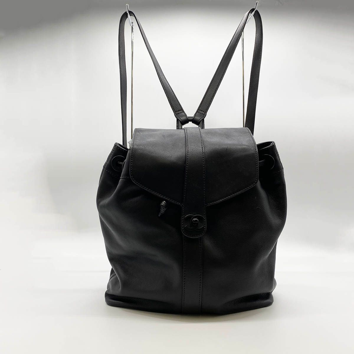 Chanel CC Logo Turnlock Backpack Leather Black Vintage