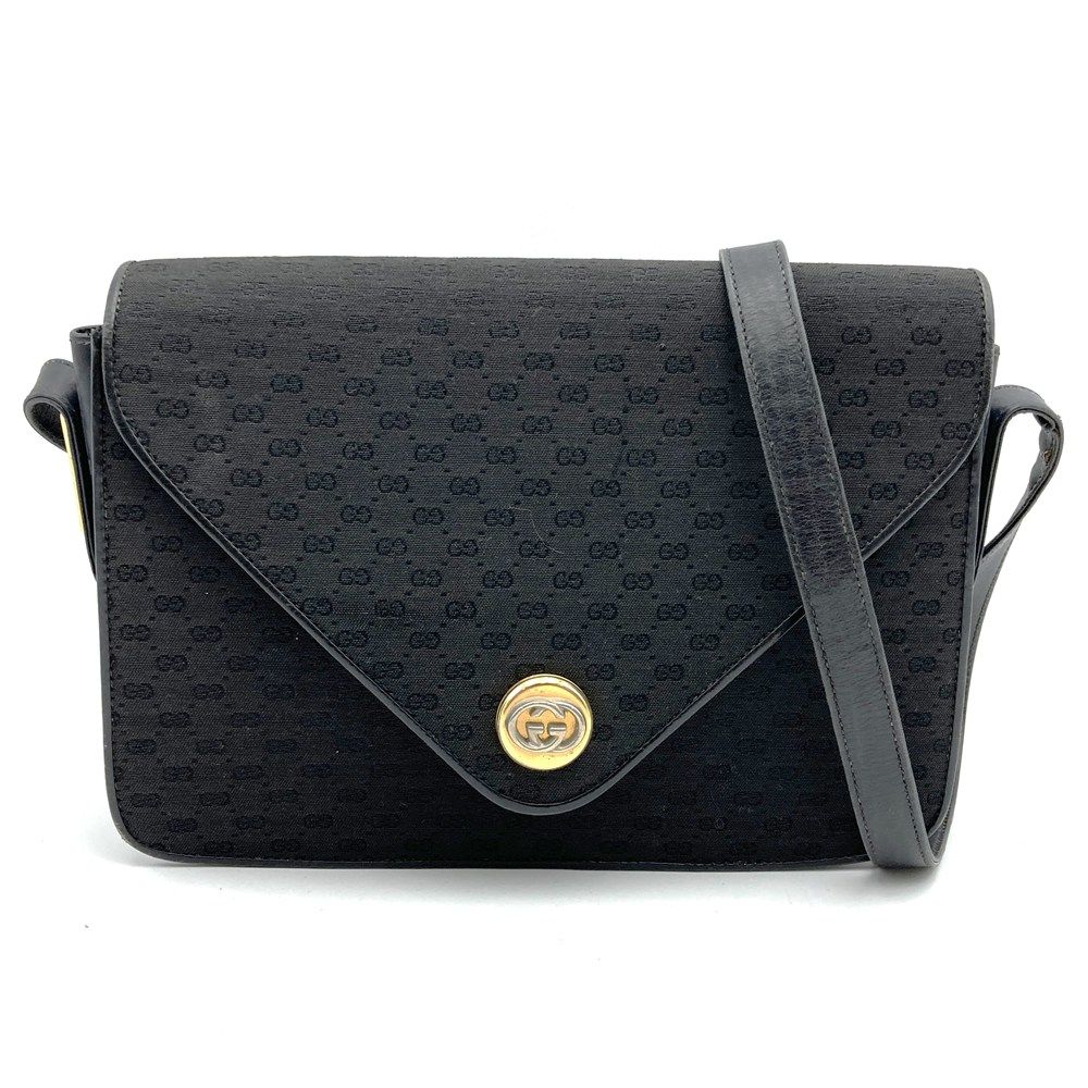 Gucci Shoulder Bag Micro GG Canvas Leather Black Vintage