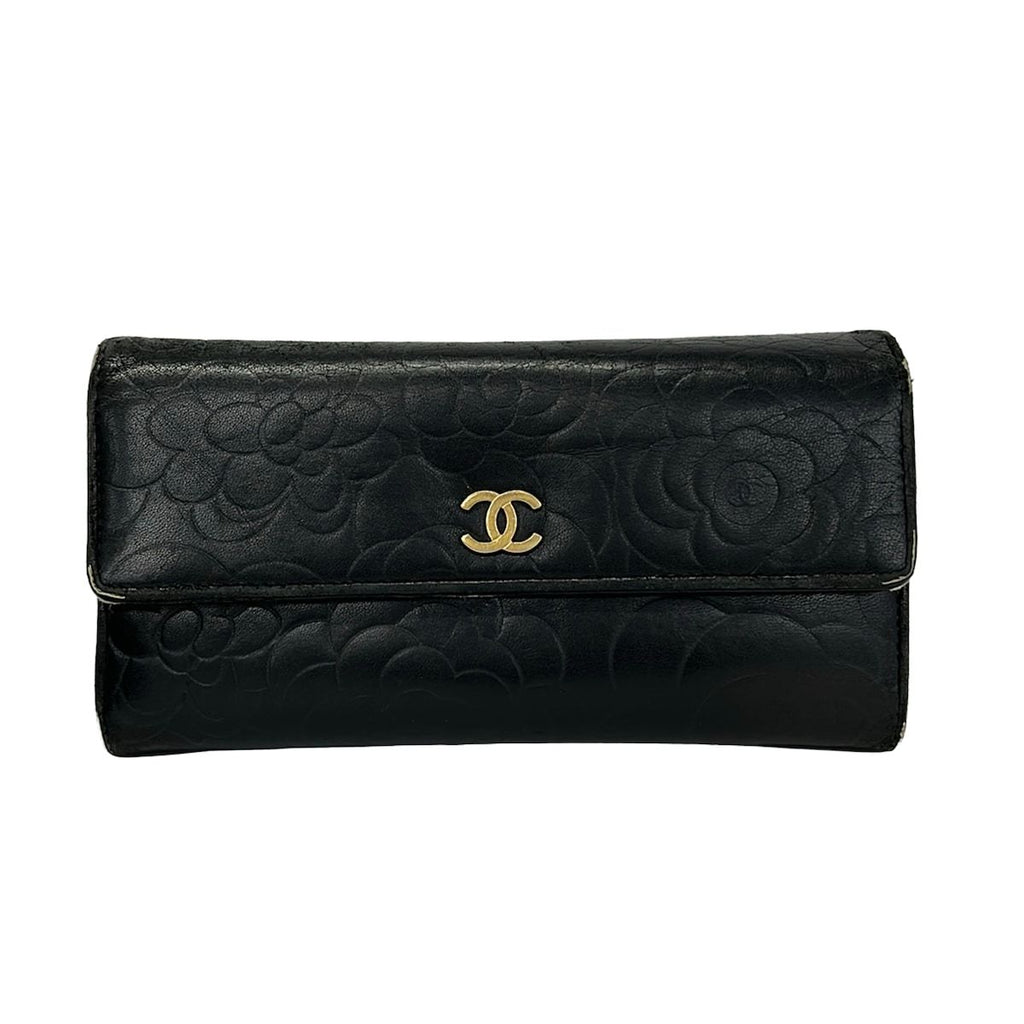 Chanel Wallet Camellia Black Gold Lambskin