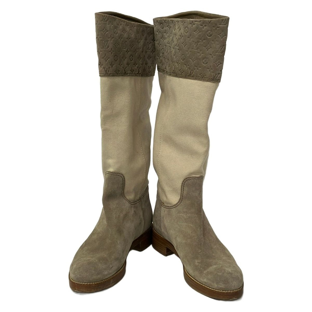 Louis Vuitton Long Boots 37 Beige Gray Brown Monogram — view 2