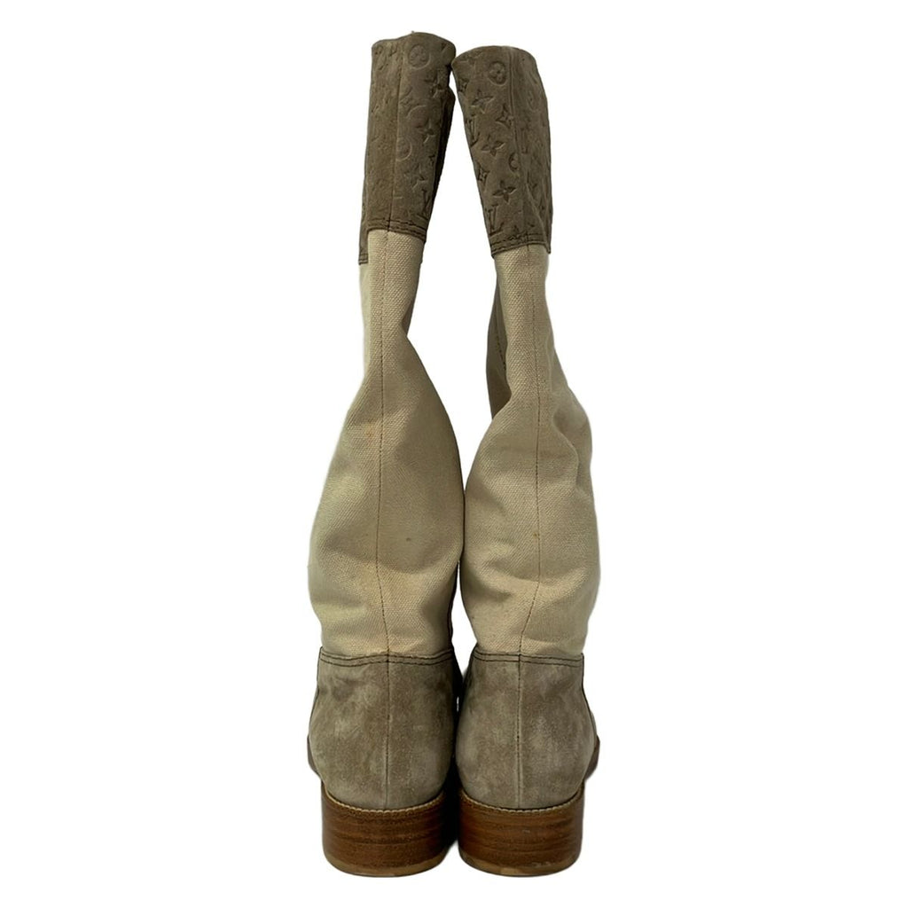 Louis Vuitton Long Boots 37 Beige Gray Brown Monogram — view 3