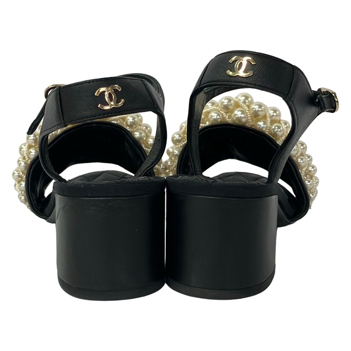 Chanel Sandals 37 C Black Ivory Beads Leather — view 3