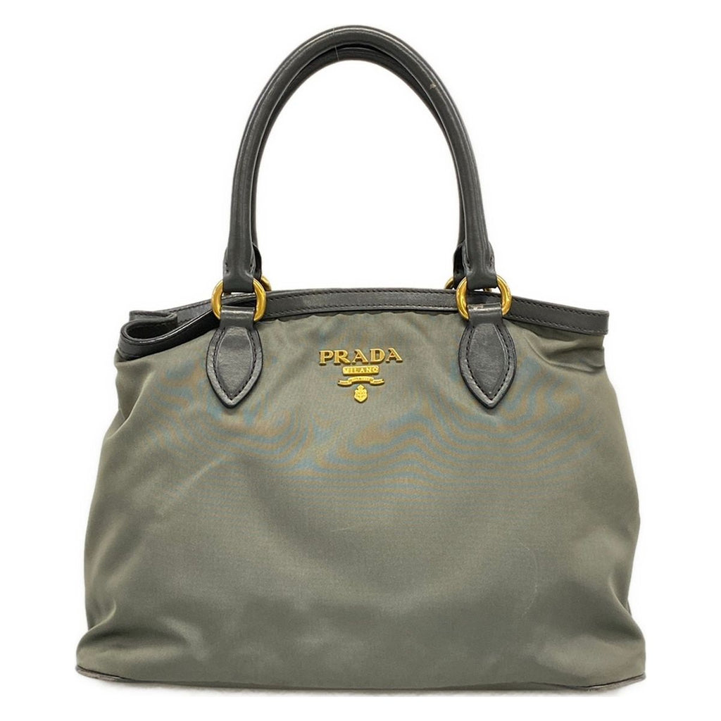 Prada Tote Khaki Dark Gray Leather