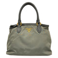 Prada Tote Khaki Dark Gray Leather