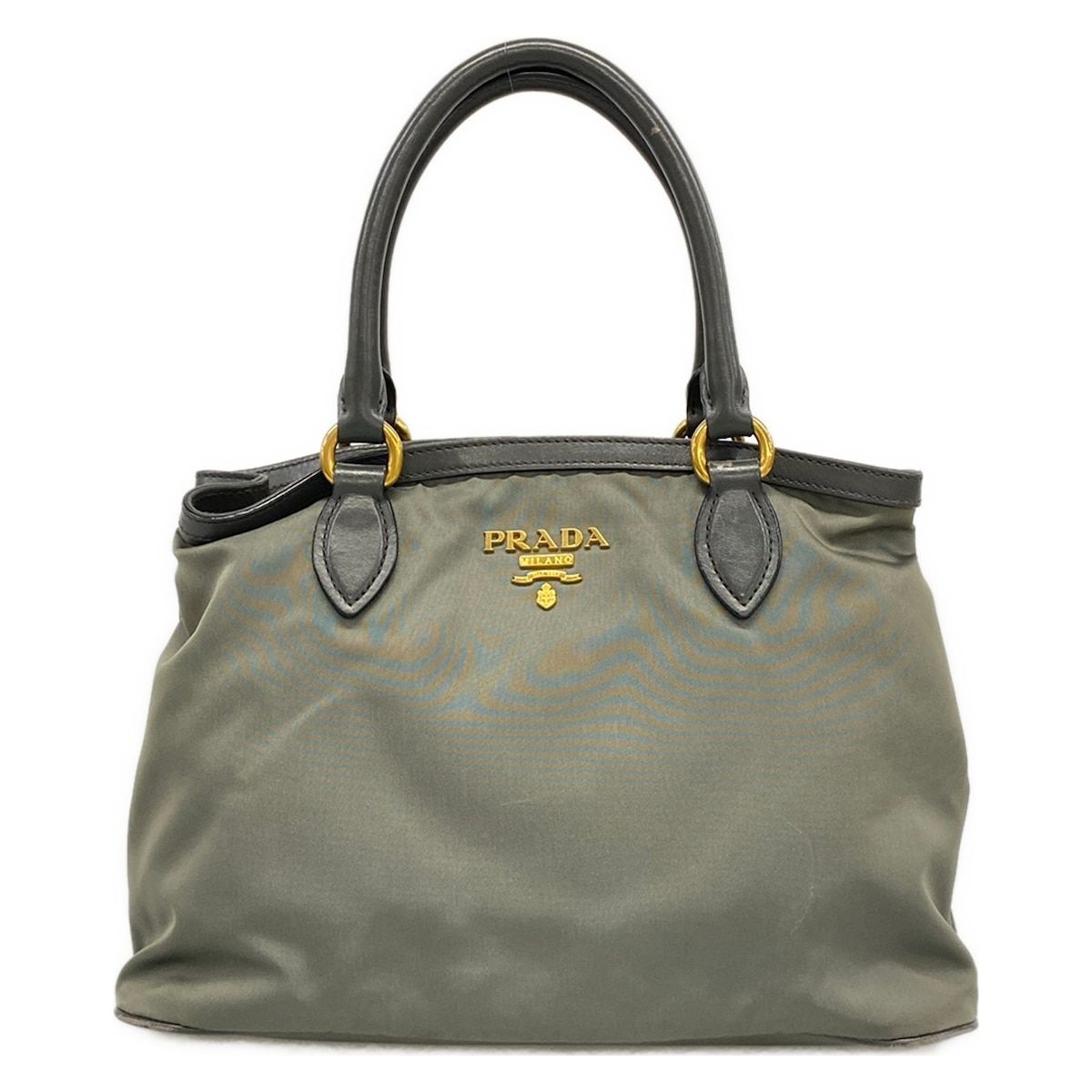Prada Tote Khaki Dark Gray Leather