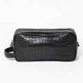 Bottega Veneta Croco Embossed Travel Pouch Black Matte