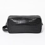 Bottega Veneta Croco Embossed Travel Pouch Black Matte