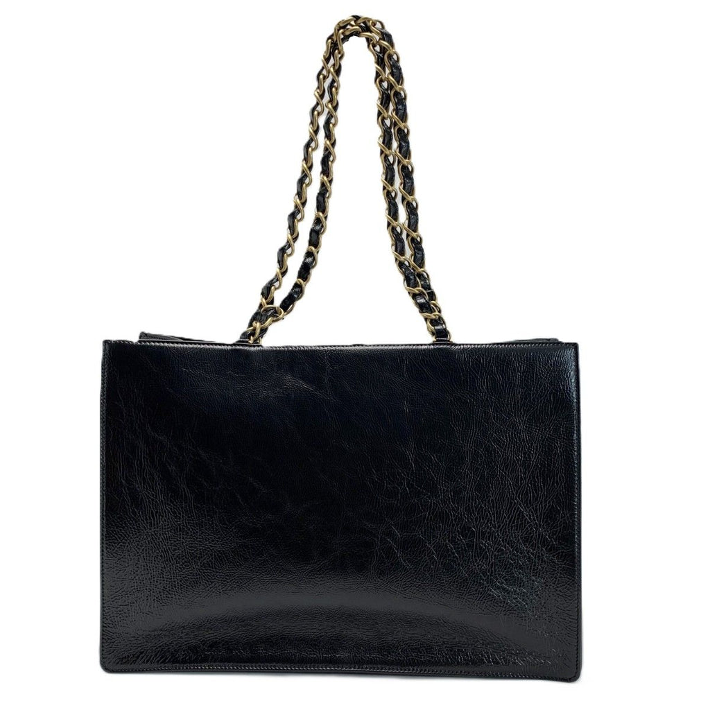 Chanel CC Logo Chain Shoulder Shiny Aged Calfskin Black with Card Tote — view 2
