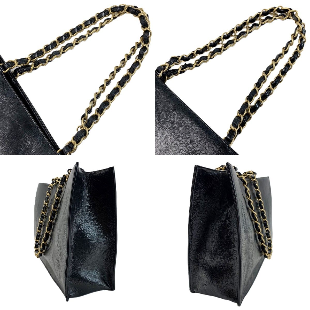 Chanel CC Logo Chain Shoulder Shiny Aged Calfskin Black with Card Tote — view 4